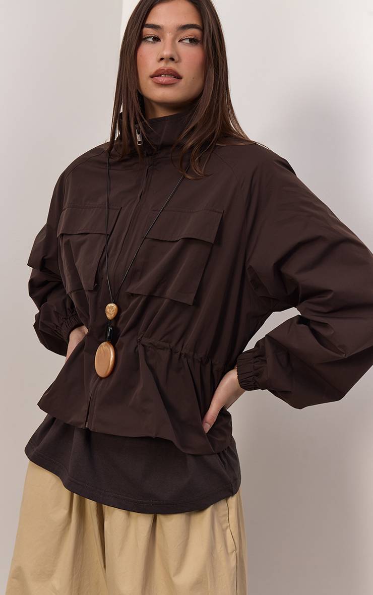 Veste De Pluie Chocolat À Taille Cintrée Avec Poches