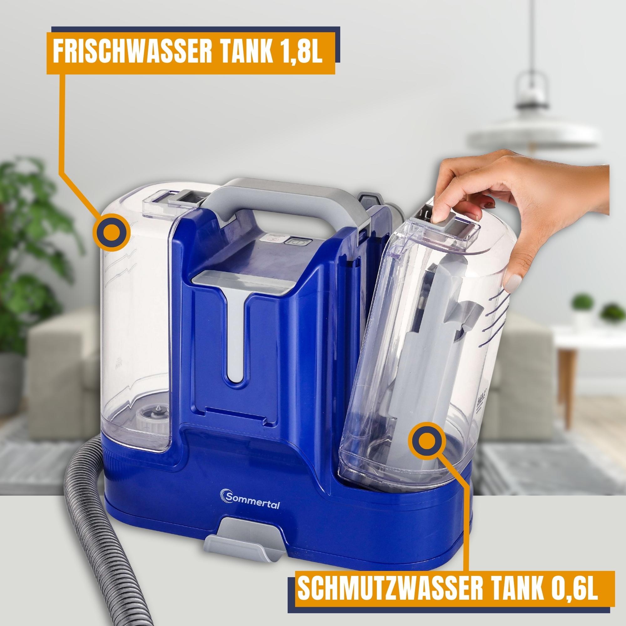 SOMMERTAL CompactCleaner WS450 5in1, Gerät für Teppiche, Treppen, Polster, Sofa, Auto, Tiere, Flecken, Leistungsstarker 450w Motor, Waschsauger, mit Zubehör, Selbstreinigung