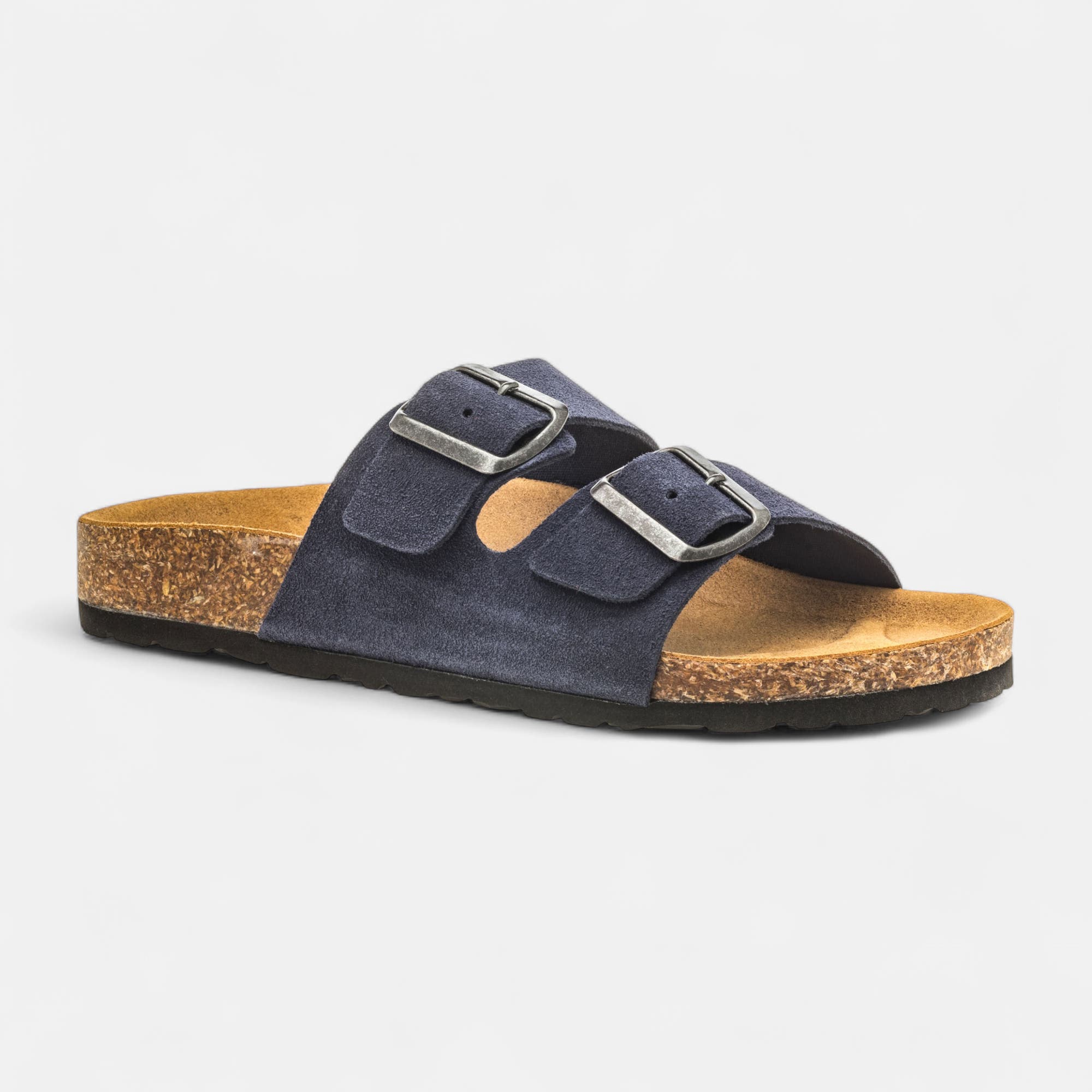 Mules semelle liège Garçon en cuir bleu marine