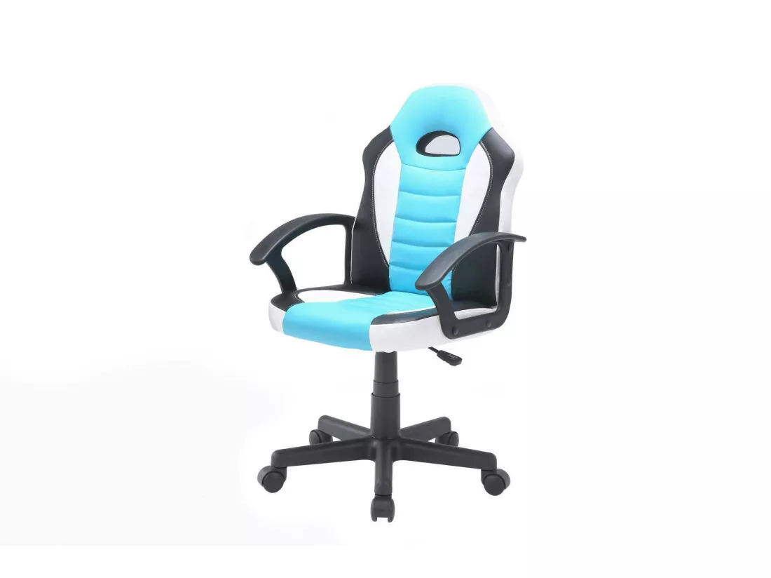 Chaise de jeu Hervey, Fauteuil de jeu pour enfants, Chaise de bureau, 56x55h89/100 cm, Bleu et blanc