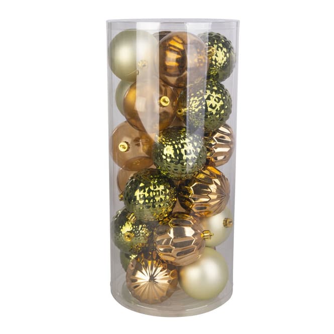 Christbaumkugeln - bruchfest - braun/grün/gold - ca. 8 cm - 24 Stück
