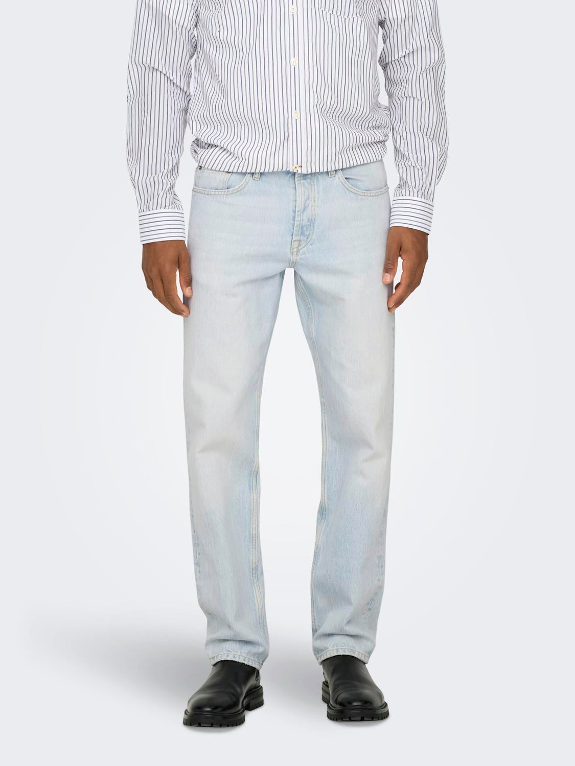 ONSEDGE Mittlere Taille Gerade geschnitten Jeans Light Blue Bleached Denim