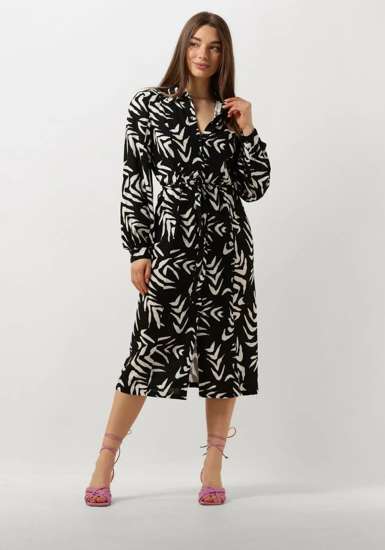 OBJECT zwarte object midi jurk objemira tilda l/s dress