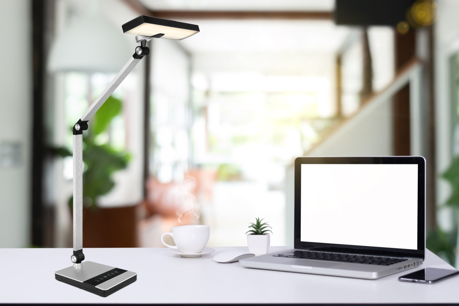 LED-Schreibtischlampe - silber-schwarz - Touchdimmer