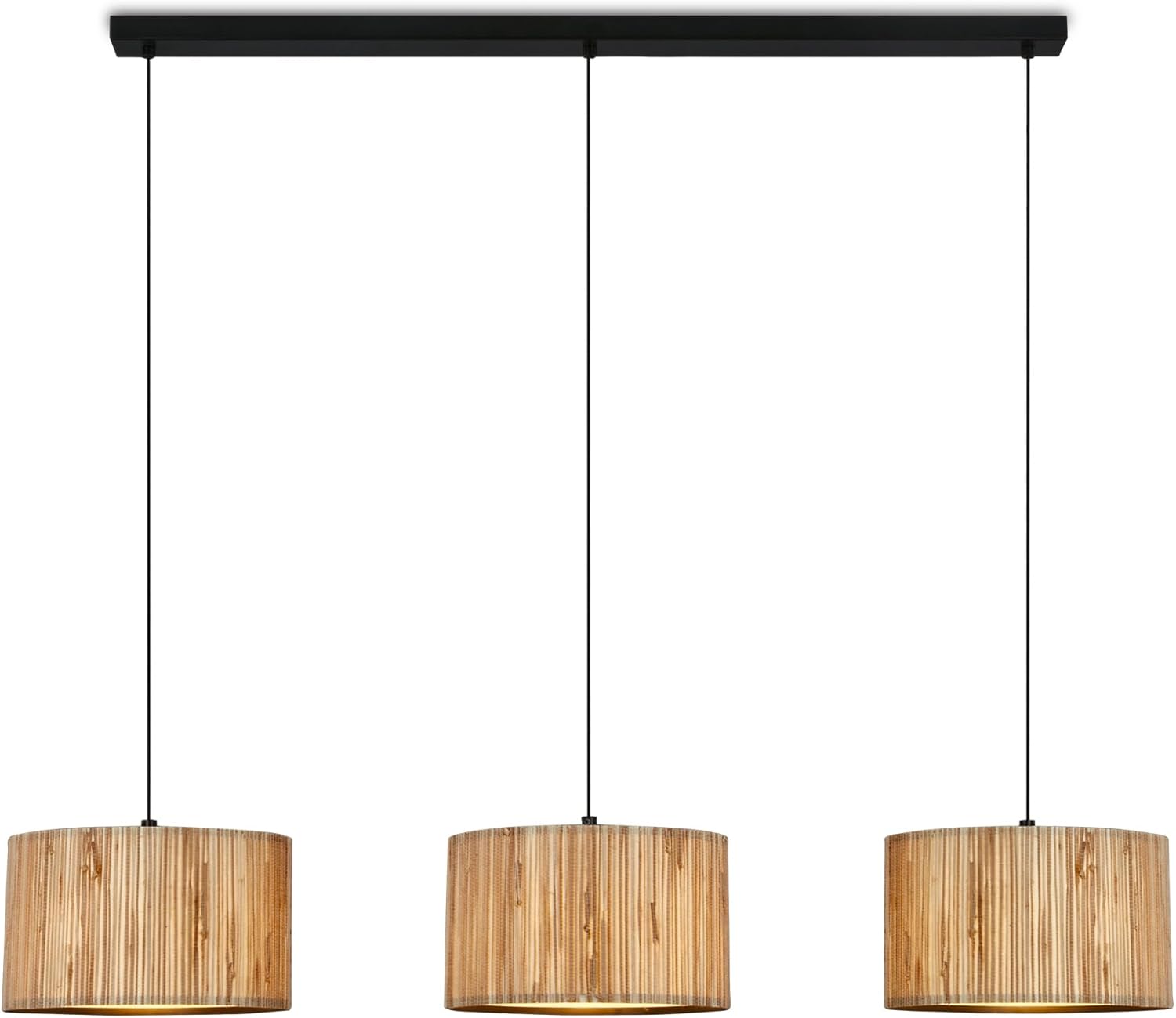 BRILONER - Pendelleuchte mit Seegras Schirm, 3x E27 Fassung, max. 10 W, Boho, aesthetic, Hängeleuchte, Hängelampe Esstisch, Esszimmerlampe hängend, Wohnzimmerlampe, 110 x 25 x 120 cm (LxBxH), Natur