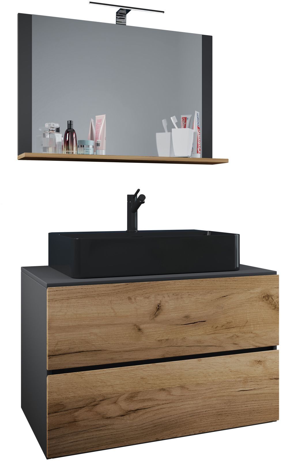3-teiliges Badmöbel-Set LENDAS BL - Honig Eiche - anthrazit - 80 cm breit