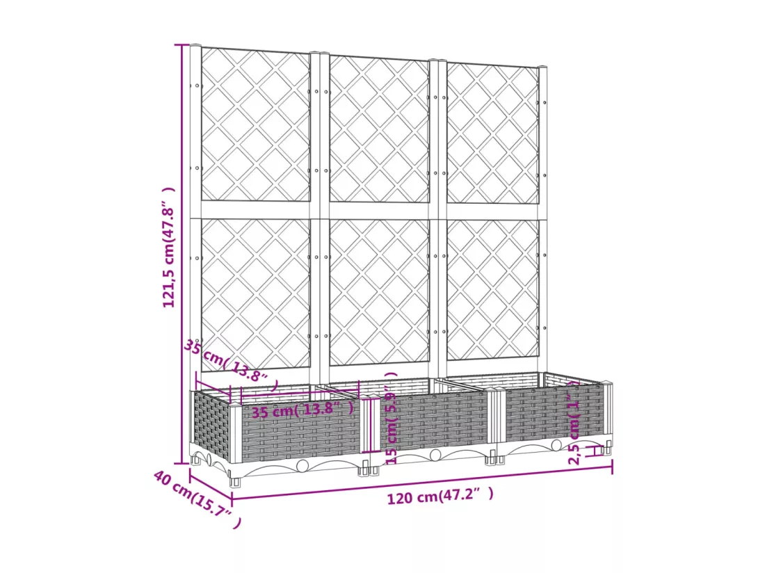 Jardinière bac lit surélevé grise 120 x 40 x 121.5 cm 02_0038342