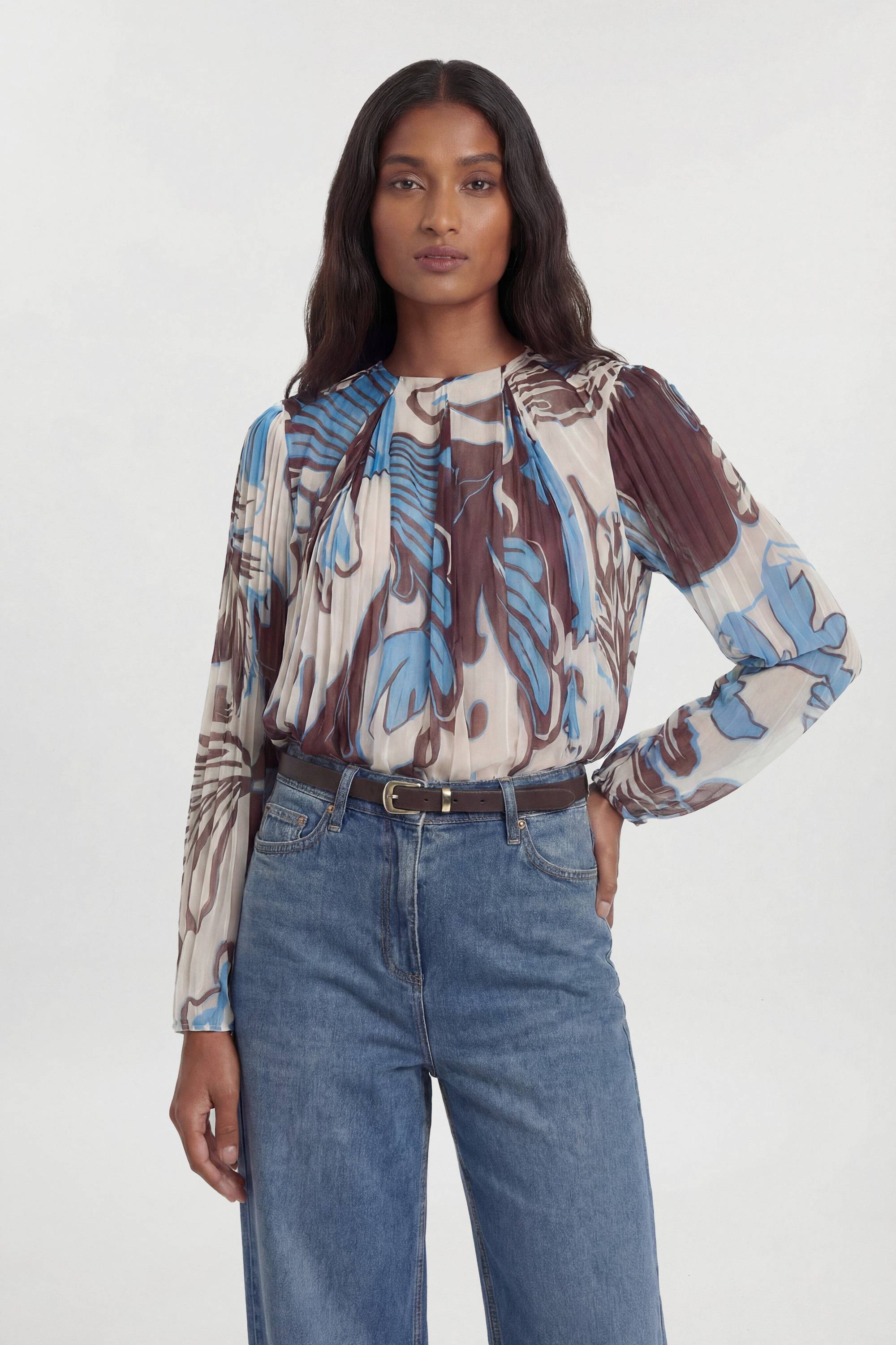 KarenMillen Chemisier Tissé Plissé Bleu Paisley
