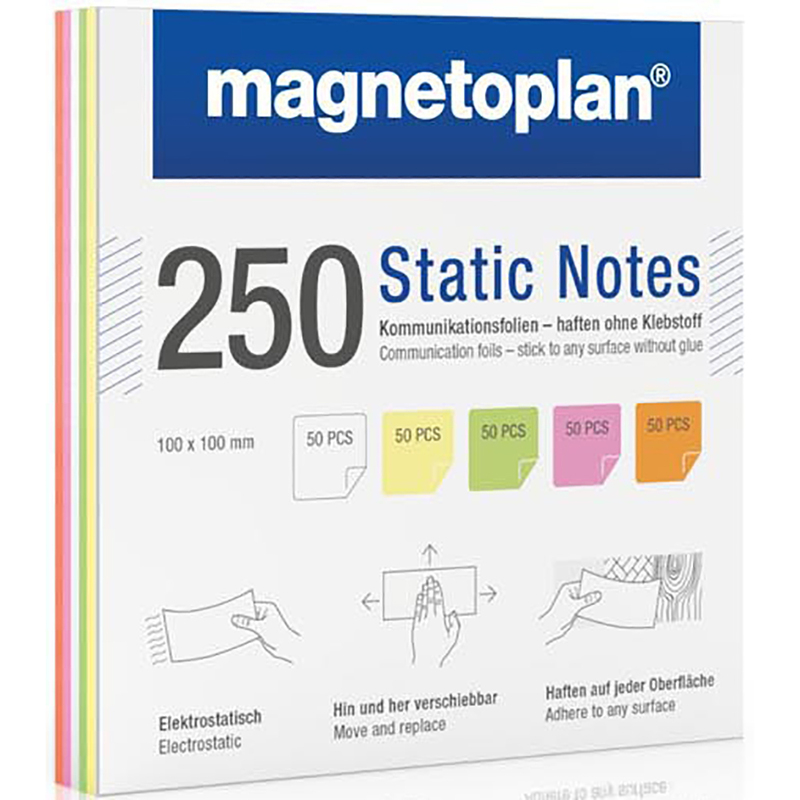 Magnetoplan statisch haftende Notizzettel, 100 x 100 mm, 5 x 50 Blatt