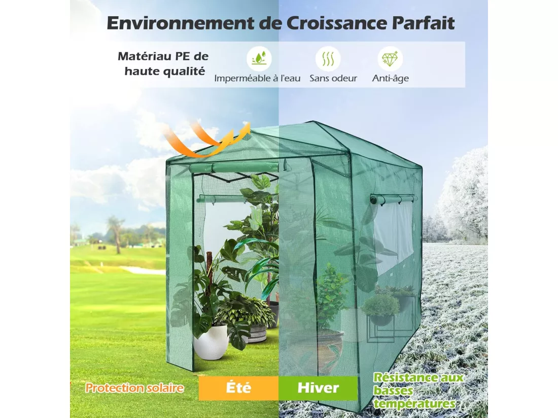 Serre de Jardin Portable avec 2 Larges Fenêtres Observation,180 x 250CM