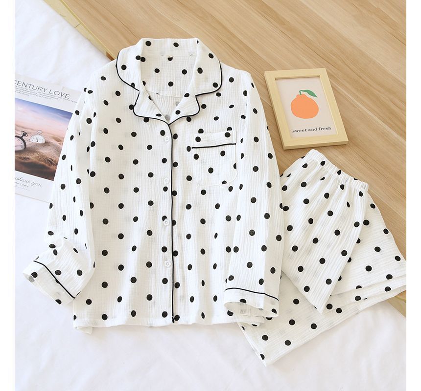 molpes - Pyjamaset: top met lange mouwen en stippen + broek