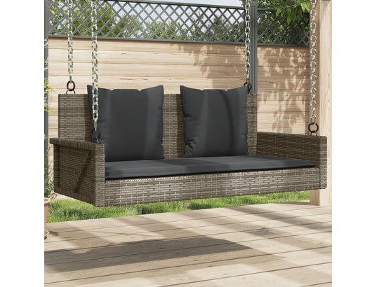 VIDAXL - Balancelle avec coussins gris 119x56x48 cm résine tressée