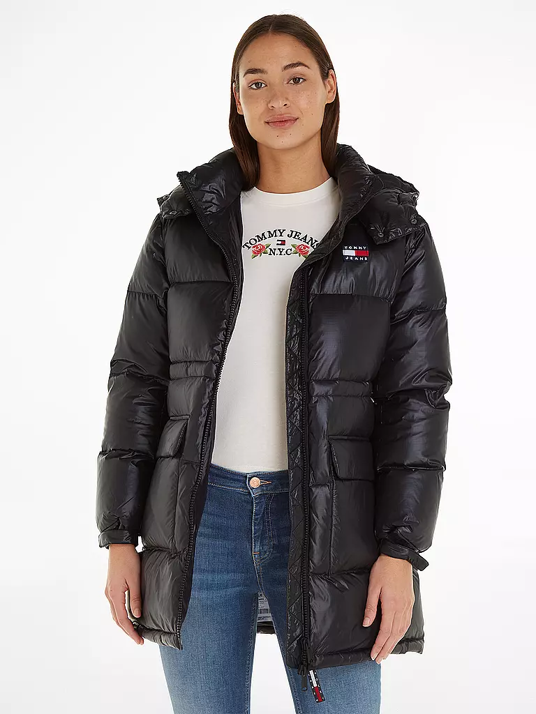 TOMMY JEANS Daunensteppmantel schwarz