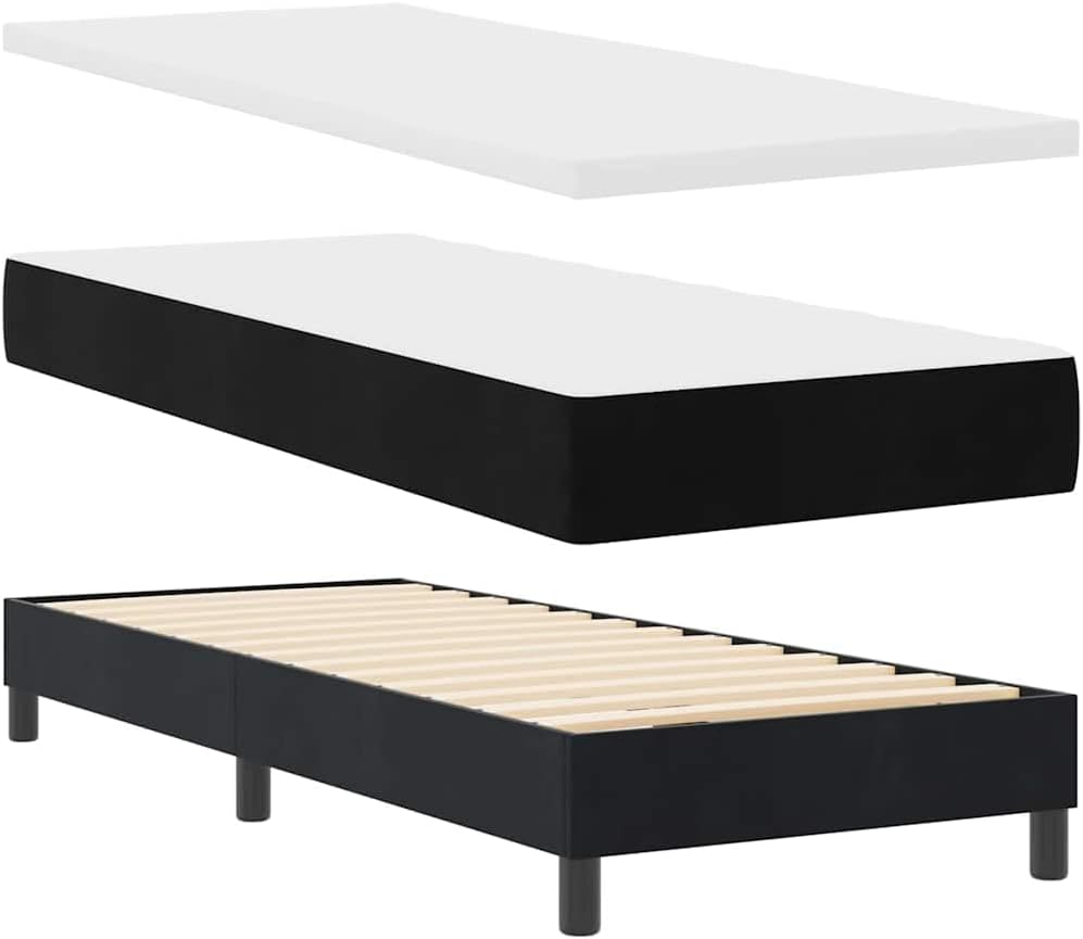 vidaXL Boxspringbett mit Matratze Dunkelgrau 80x200 cm Samt Schwarz, Höhenverstellbares Bett, Samtgestell, modernes Design, solide Bauweise, minimalistischer Stil, Schlafkomfort, Schlafzimmerlook