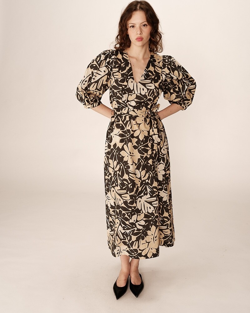 GRACE & MILA<br>Vestido longo com mangas 3/4, estampa tropical, PIERINO