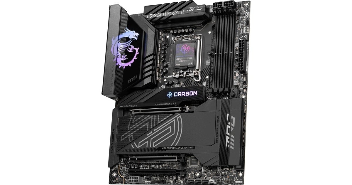 MSIMPG Z890 CARBON WIFI socket 1851 moederbord  (Zwart, RAID, 5Gb-LAN, 2.5Gb-LAN, Wi-FI 7, BT, Sound, ATX)
