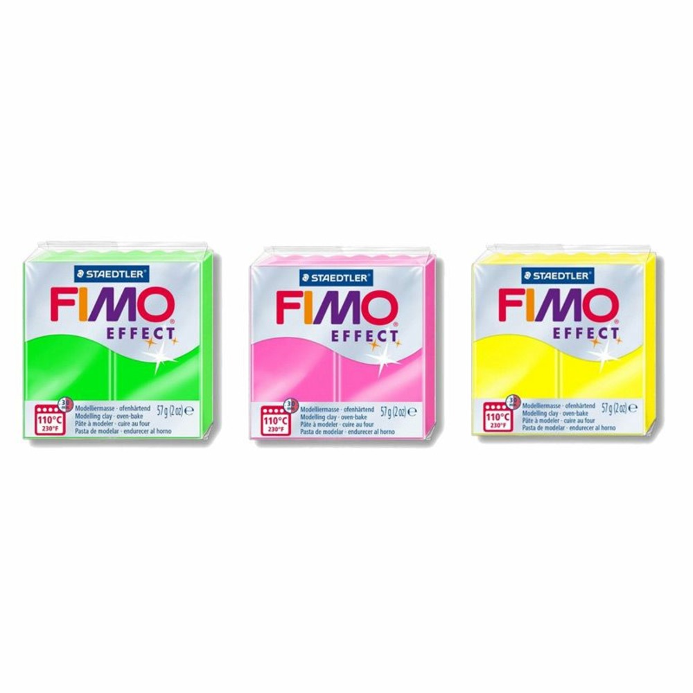 3 pâtes polymères effet néon - jaune-fuchsia-vert