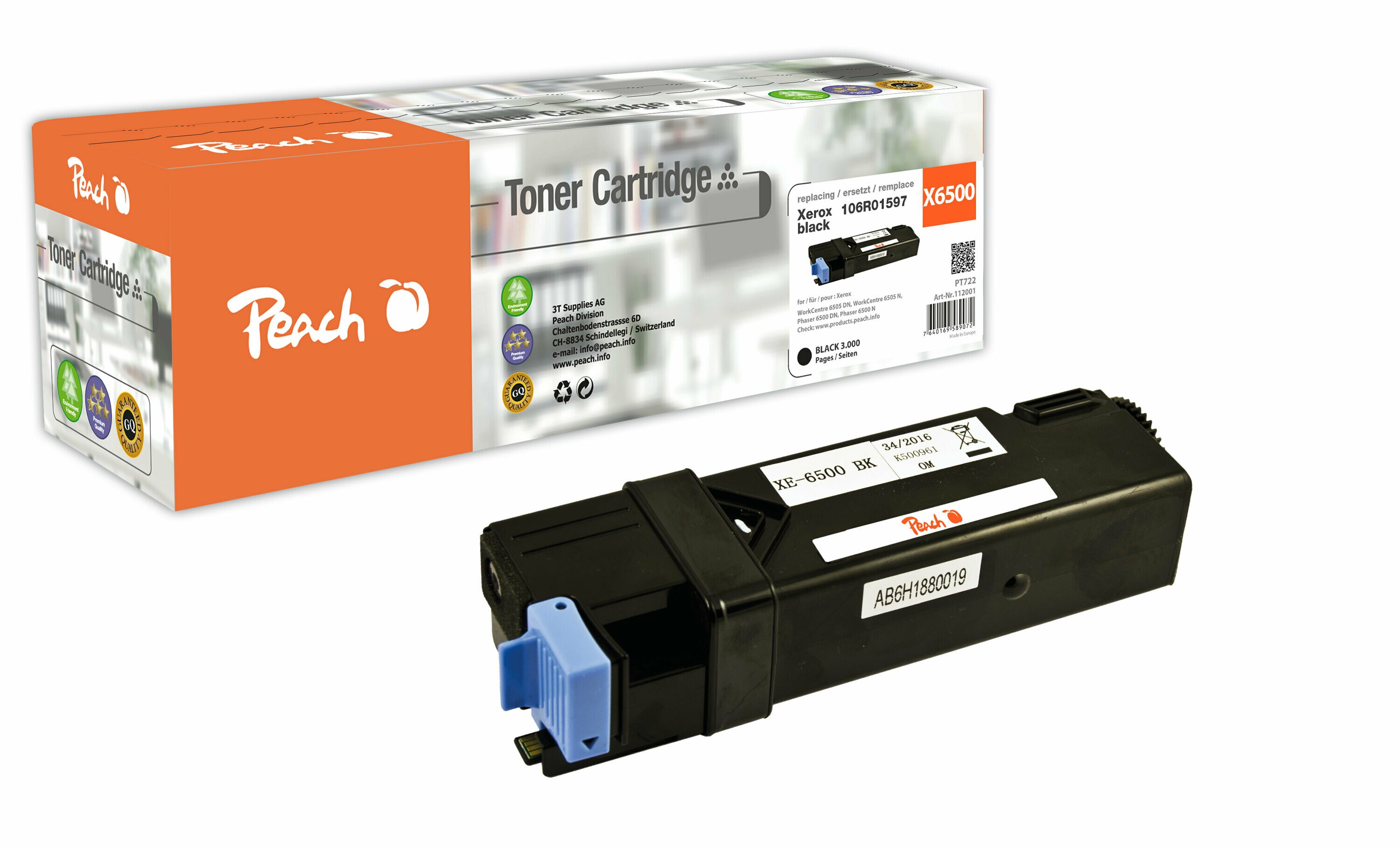 Peach X0159/0160 Toner bk ersetzt Xerox 106R01597 für z.B. Xerox Phaser 6500 DN, Xerox Phaser 6500 N, Xerox WC 6505 DN, Xerox WC 6505 N (wiederaufbereitet)