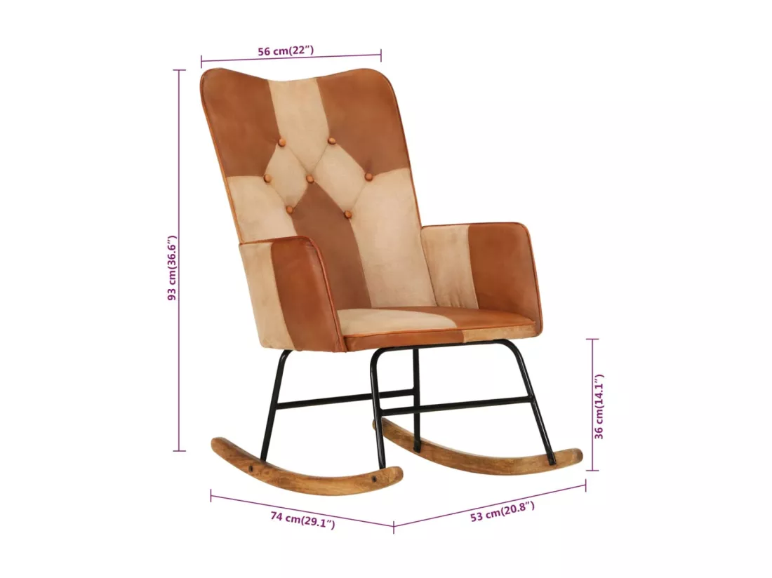 Chaise à bascule Marron Cuir véritable et toile