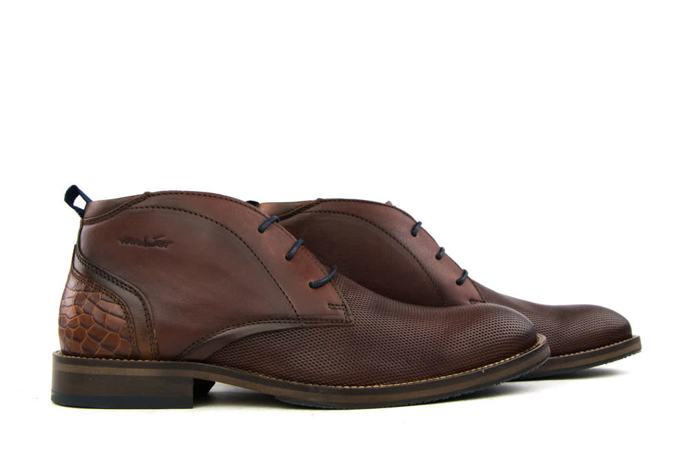 Van Lier Hoge Veterschoen Cognac Leer