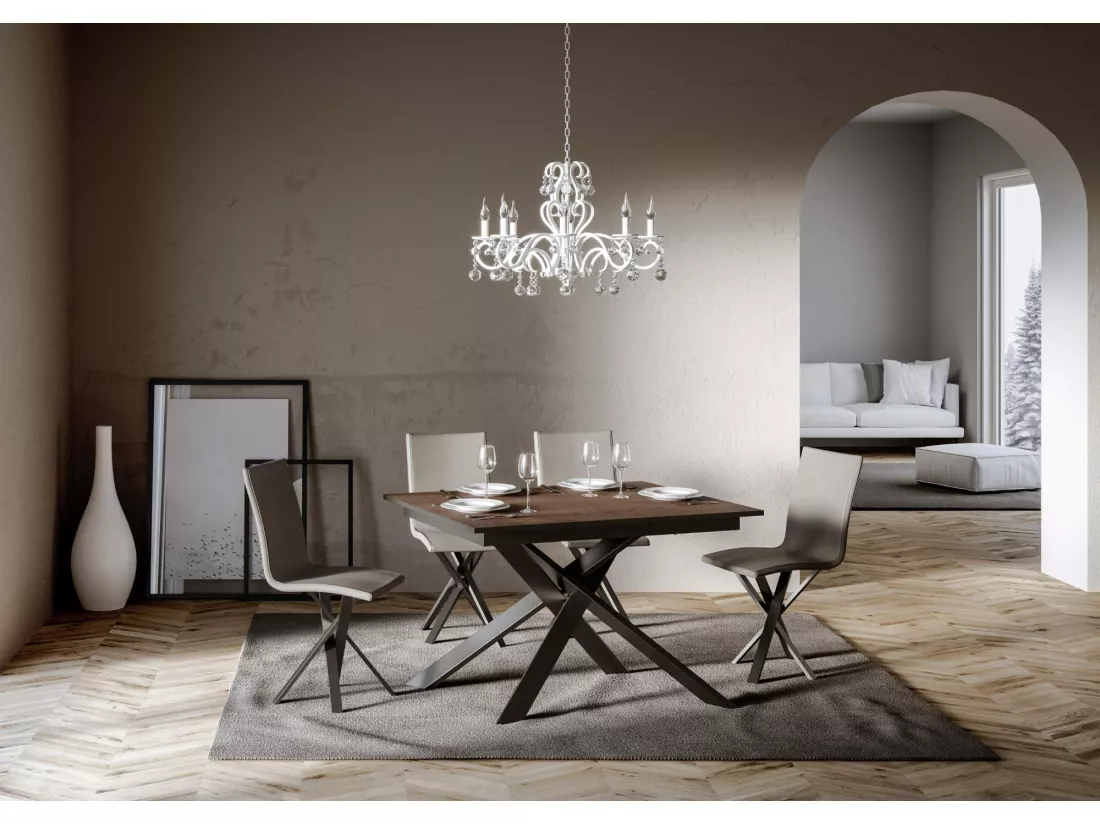 Table extensible 90x120/180 cm Ganty Noyer bande de chante Anthracite cadre Anthracite