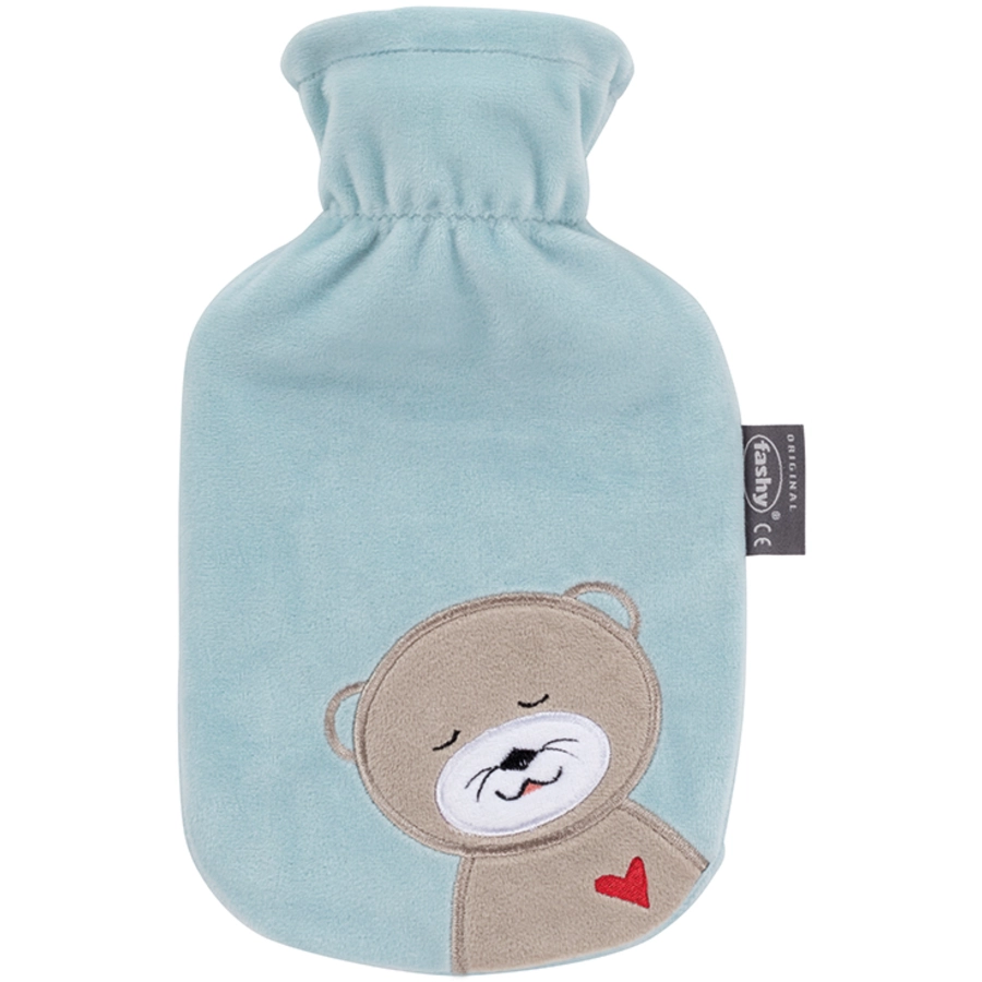 fashy® Wärmflasche 0,8L mit Flauschbezug Otter Öhrli blau