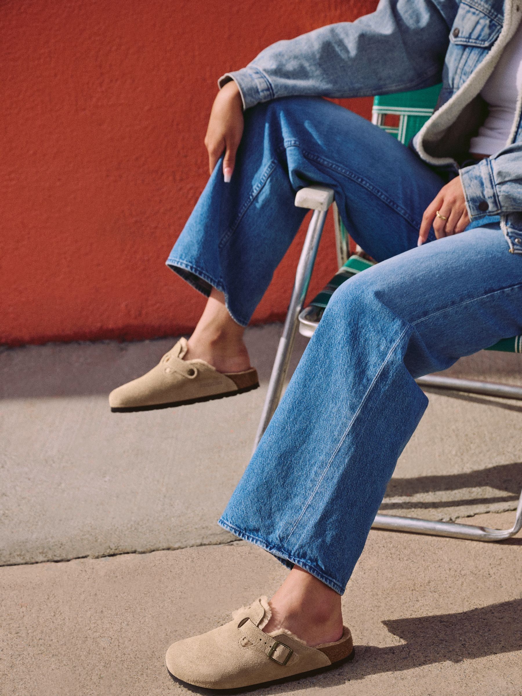Grijs - Birkenstock - Boston klompen van suède en schapenvacht