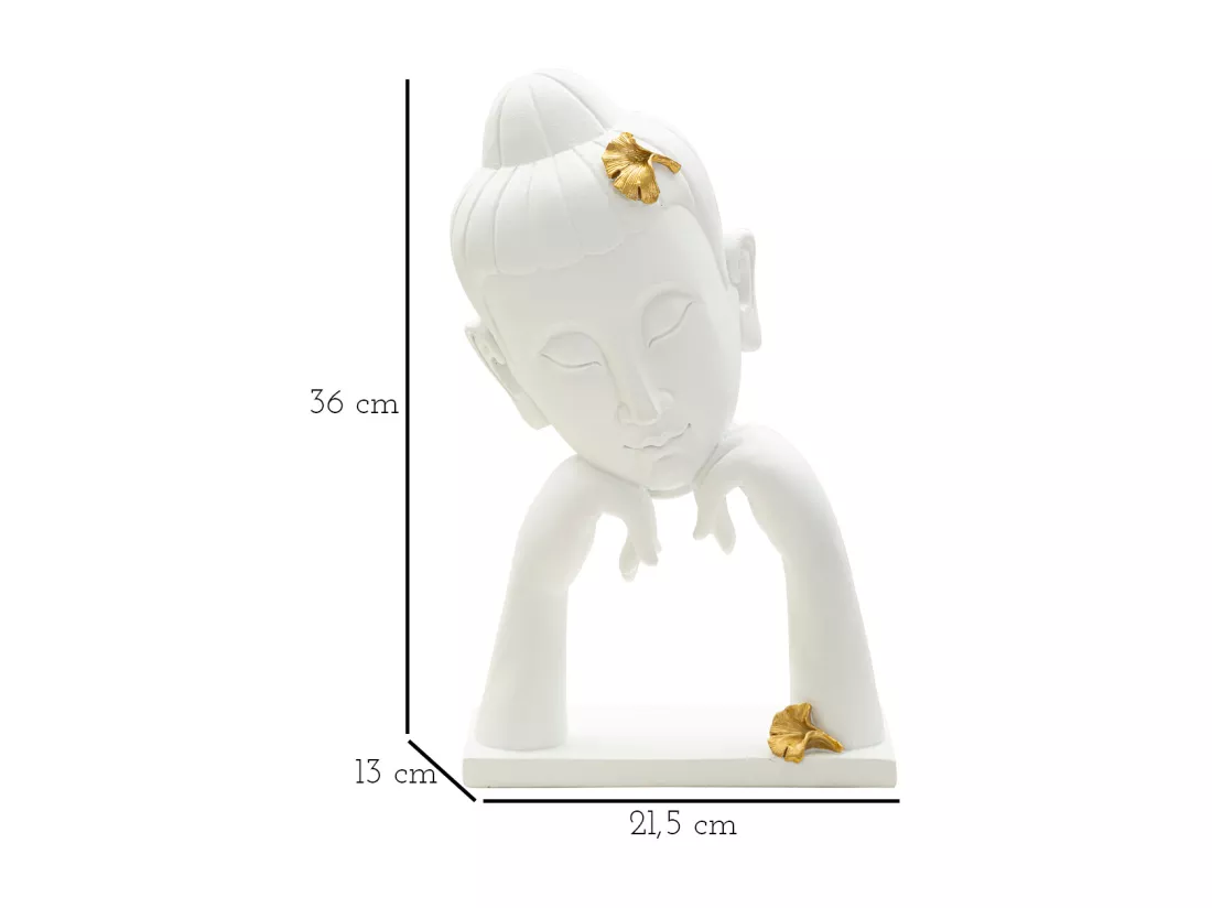 Tête de Buddha -B- Design Élégant en Résine avec Feuilles Dorées - Dimensions 21,5x13x36 cm
