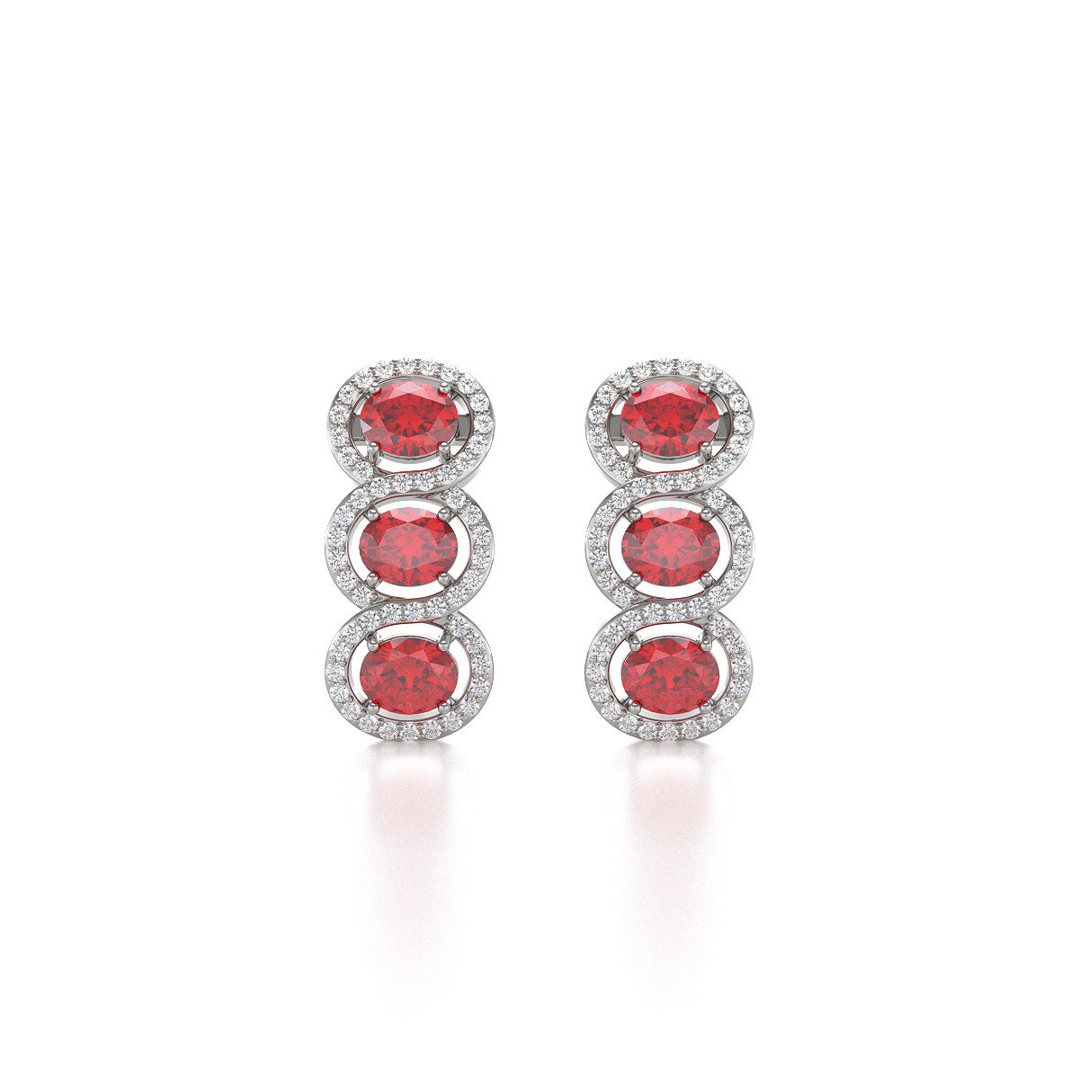 Boucles d'oreilles ADEN Or 585 Blanc Rubis forme Ovale et Diamants 4.55grs