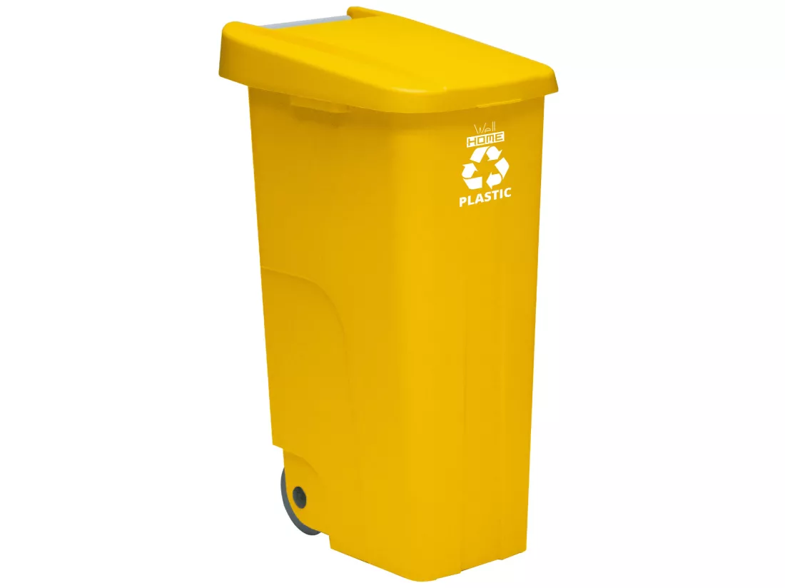 Container recycle 110 litres, fermé avec le couvercle, idéal pour le recyclage des plastiques, avec roues, L42 P57 H88