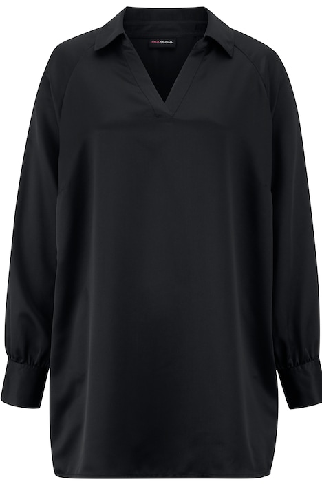 Bluse, Satin, Hemdkragen, Langarm
