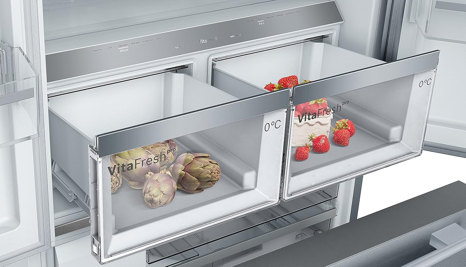 Bosch KFF96PIEP Serie 8 Smarter French Door Kühlschrank, 183 x 90,5 cm, 402 L Kühlen & 171 L Gefrieren, VitaFresh pro 3x längere Frische, NoFrost nie wieder abtauen, Eis- und Wasserspender