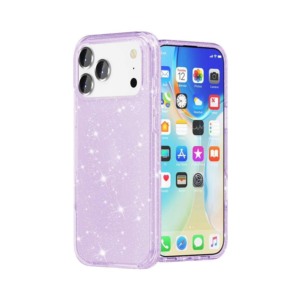 iPhone 17 Pro Max Hybrid Hardcase Schutzhülle im Glitzer Design - Lila / Transparent