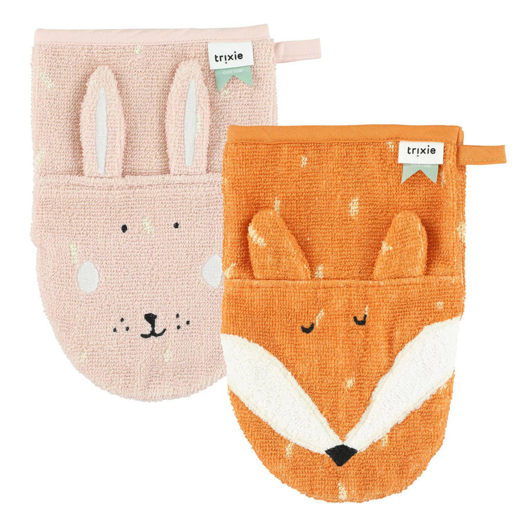 Mrs. Rabbit - Mr. Fox baby washandje - set van 2 roze/oranje