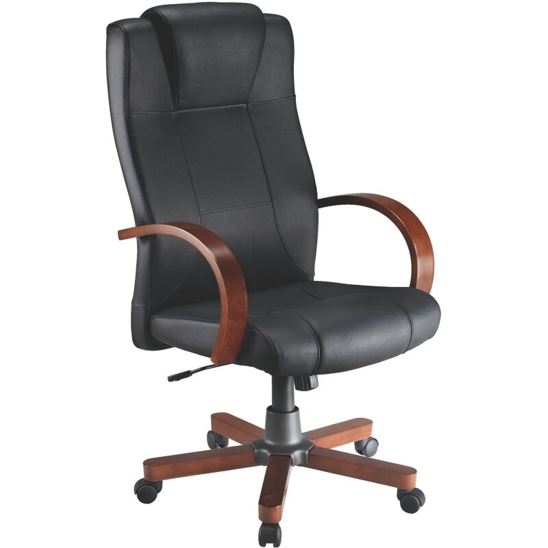 Fauteuil de bureau Partner 2 - avec accoudoirs, appui-tête - Mécanisme Basculant centré - Pied métal coloris merisier