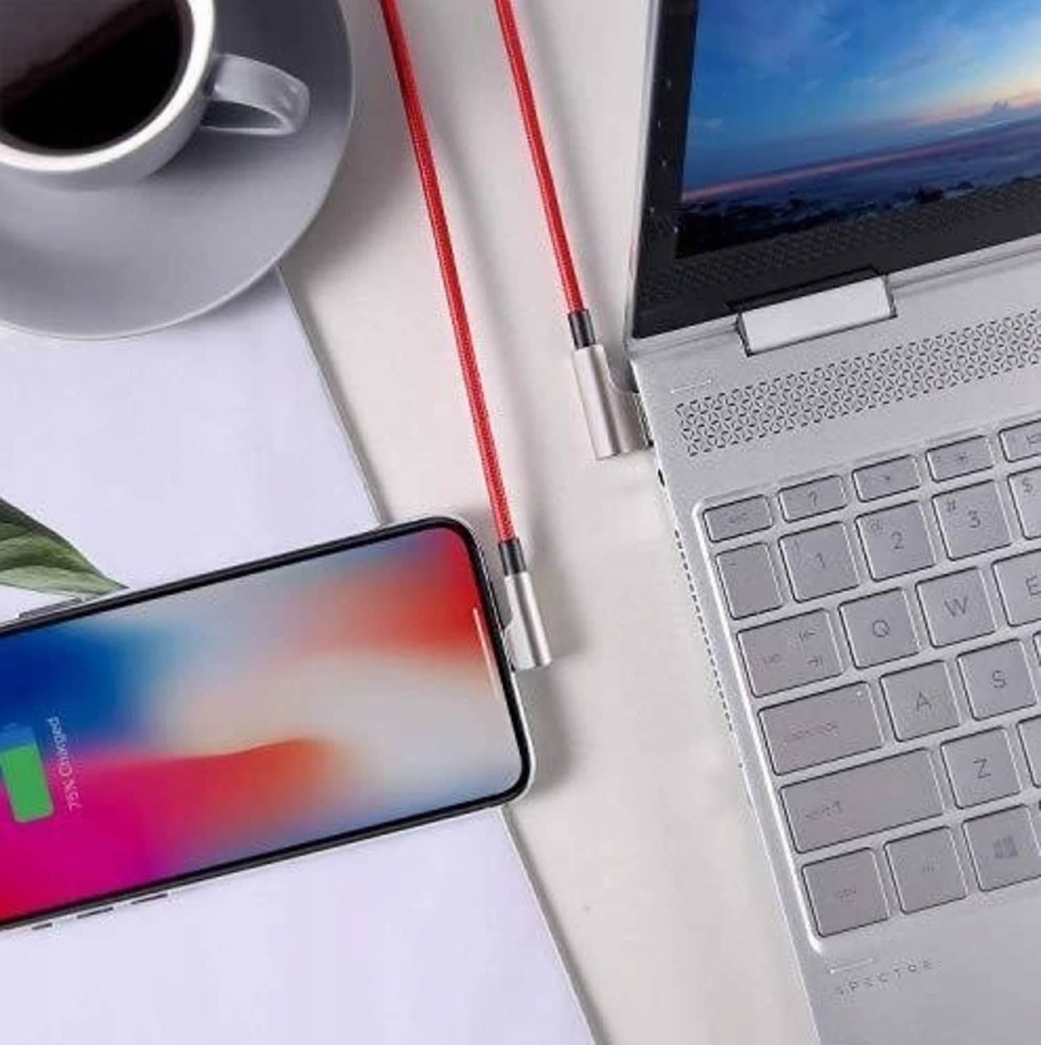 AUKEY CB-AL01 2 Stück IPhone Ladekabel Set USB-Nylonkabel - Lightning, 2m, 2 Stück, 90-Grad-Stecker, Apple MFi-Zertifikat
