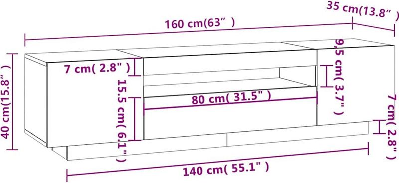 vidaXL Tv-meubel - Zwart - Bewerkt Hout - Met LED-verlichting