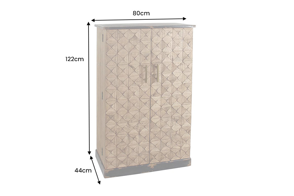 Design Barschrank BODEGA 120cm natur Pinienholz mit 3D-Front und Flaschenregal