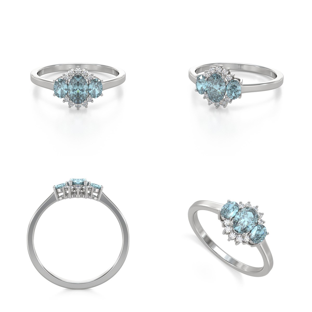 Bague Aigue-Marine et diamants sur Argent 925 1.358grs