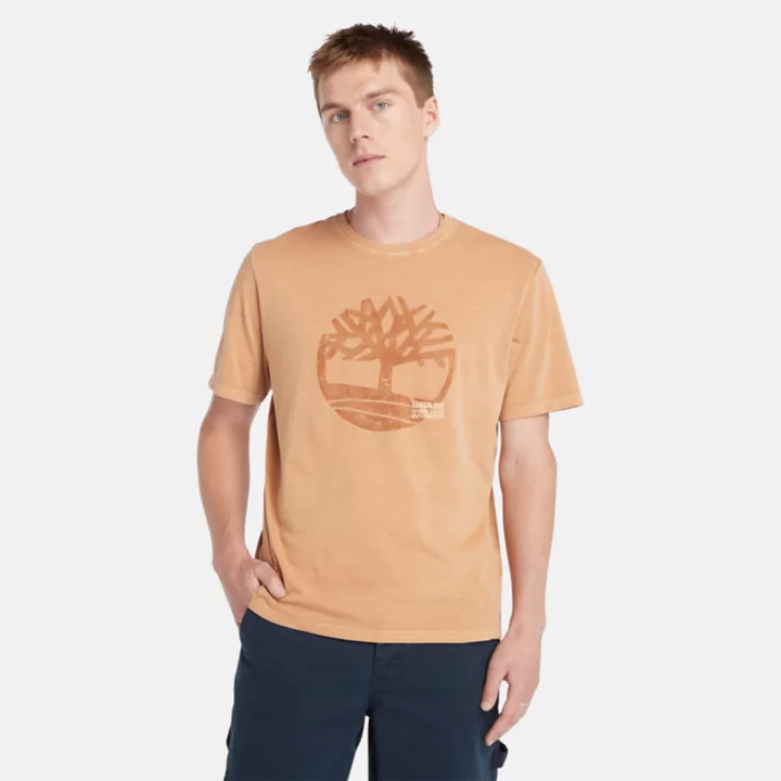 T-shirt à motif teint en pièce pour homme en jaune foncé