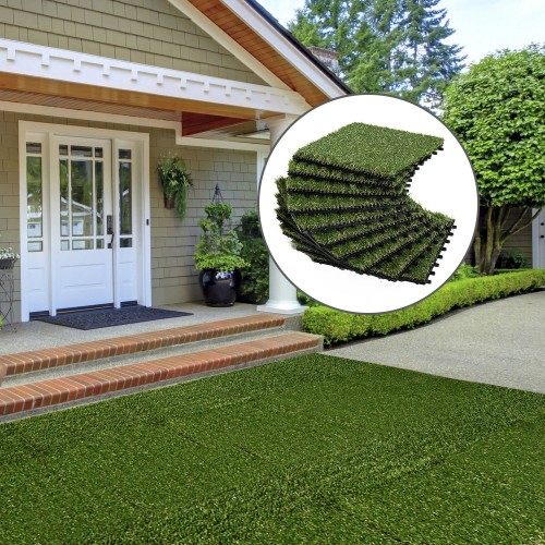 Grama artificial Outsunny para terraço, 10 peças, cor verde.