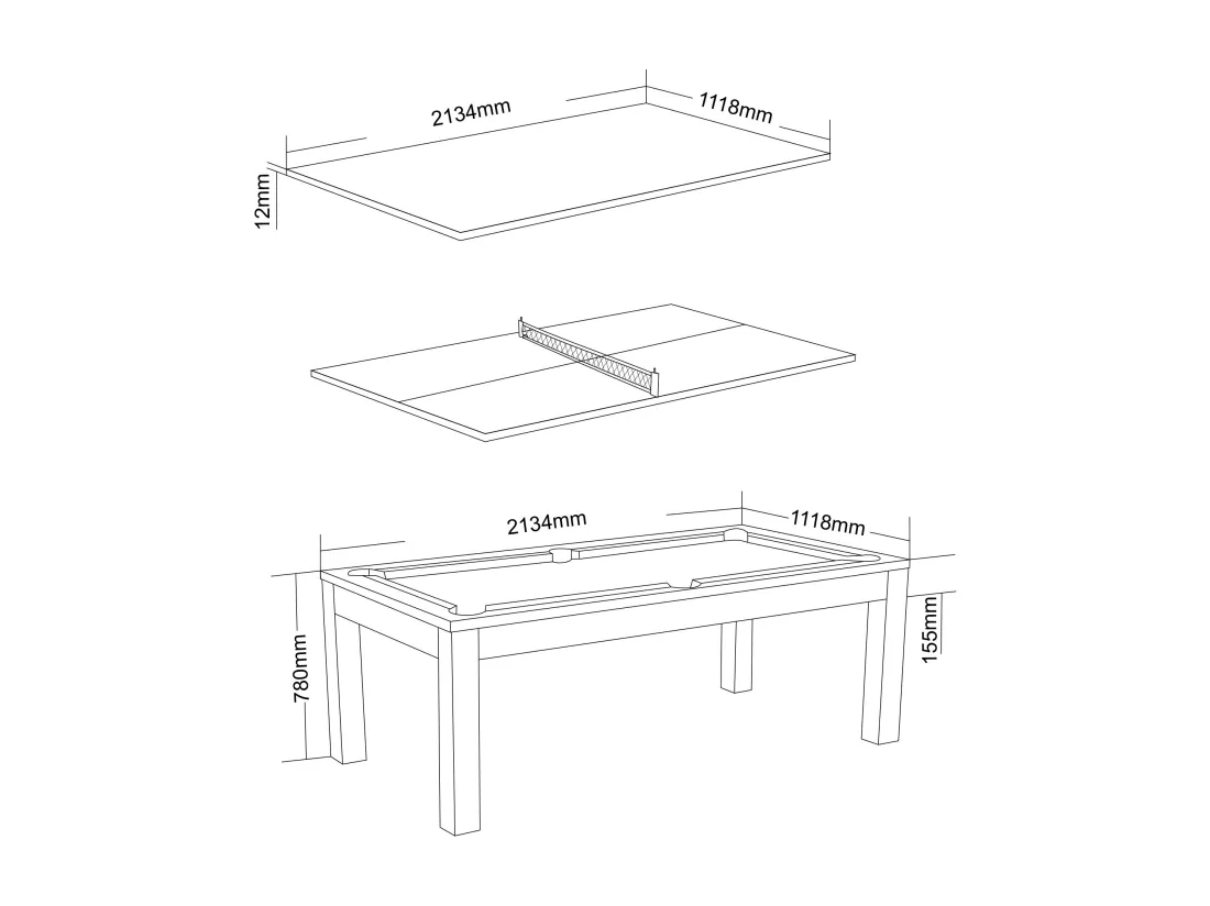 Table transformable - Billard & Ping-pong BALTHAZAR - 213*112*81.5cm - Gris