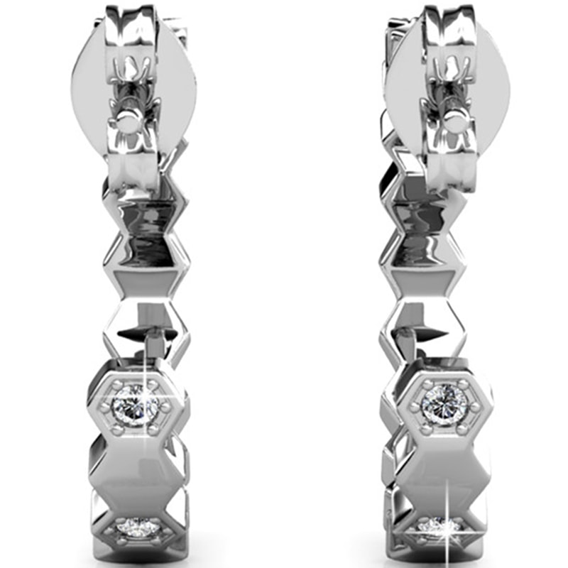 Créoles - Laiton argenté 18 k  & cristal blanc