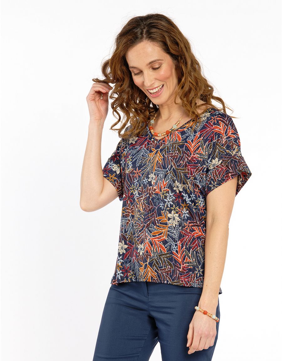 T- shirt floral fils doré