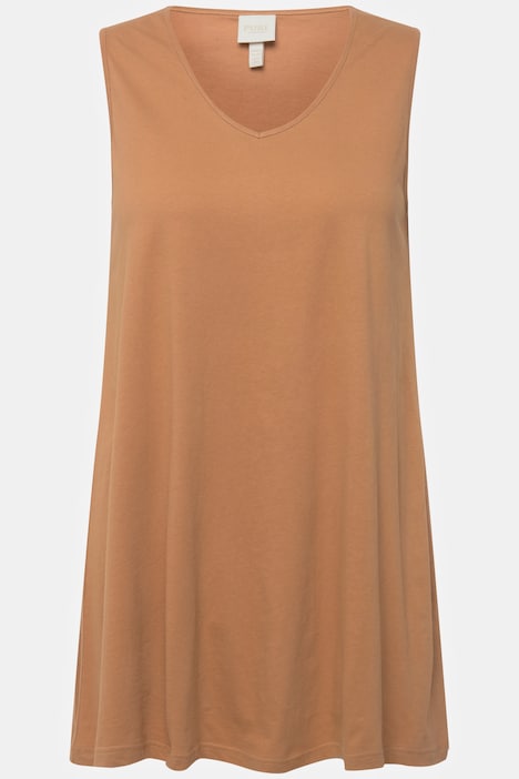 Longtop, Naturfärbung, A-Linie, V-Ausschnitt, ärmellos