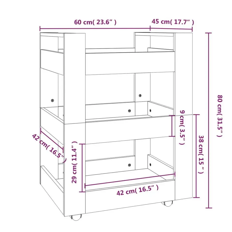 vidaXL - Keukentrolley - Zwart - Bewerkt hout