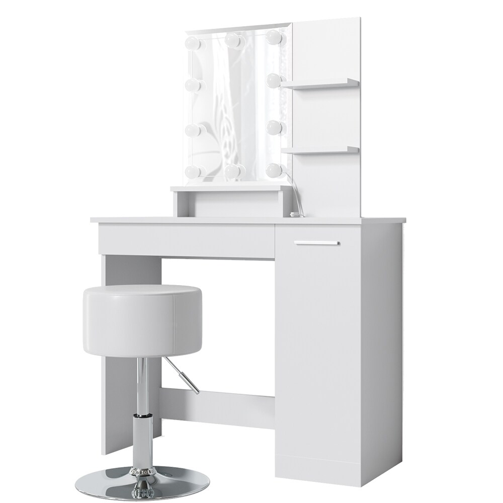 Vicco Schminktisch Julia Frisiertisch Kommode Frisierkommode Spiegel Weiß inklusive Hocker und LED-Lichterkette