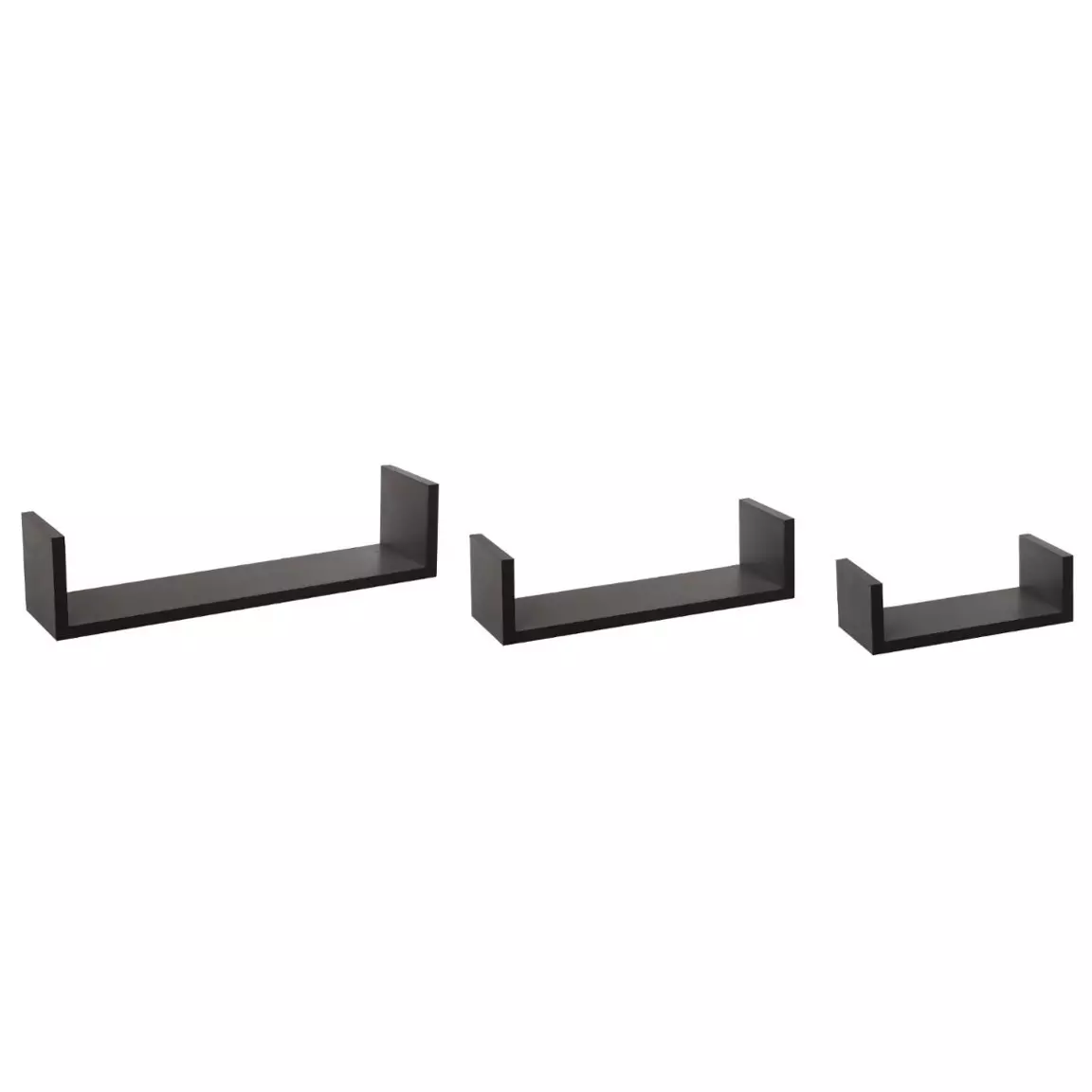 Lot de 3 étagères murales en bois (L22-32-42 cm) Bord Noir