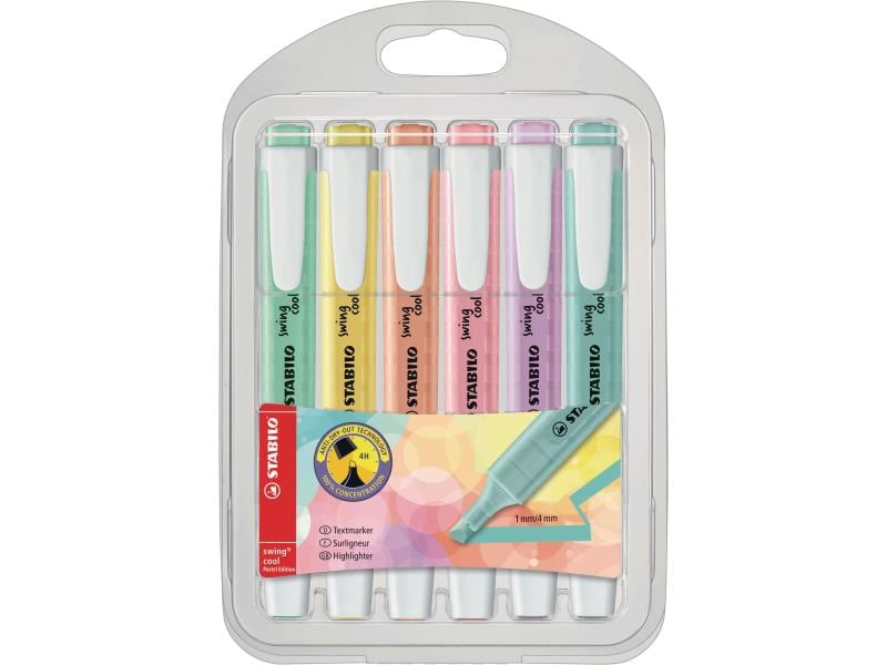 STABILO Textmarker Swing Cool Pastell 6 Stück Im praktischen 6er Etui