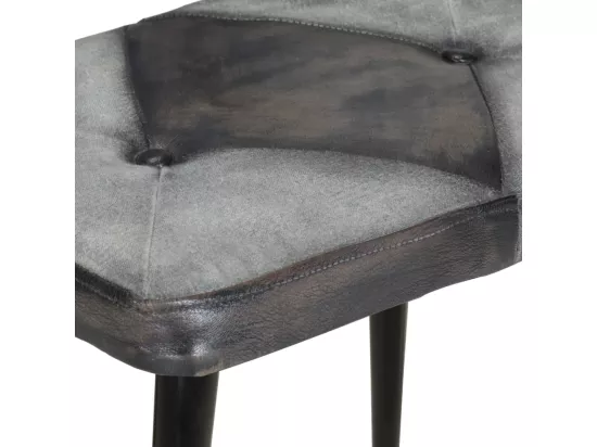 Chaise à bascule et repose-pieds Gris Cuir véritable et toile